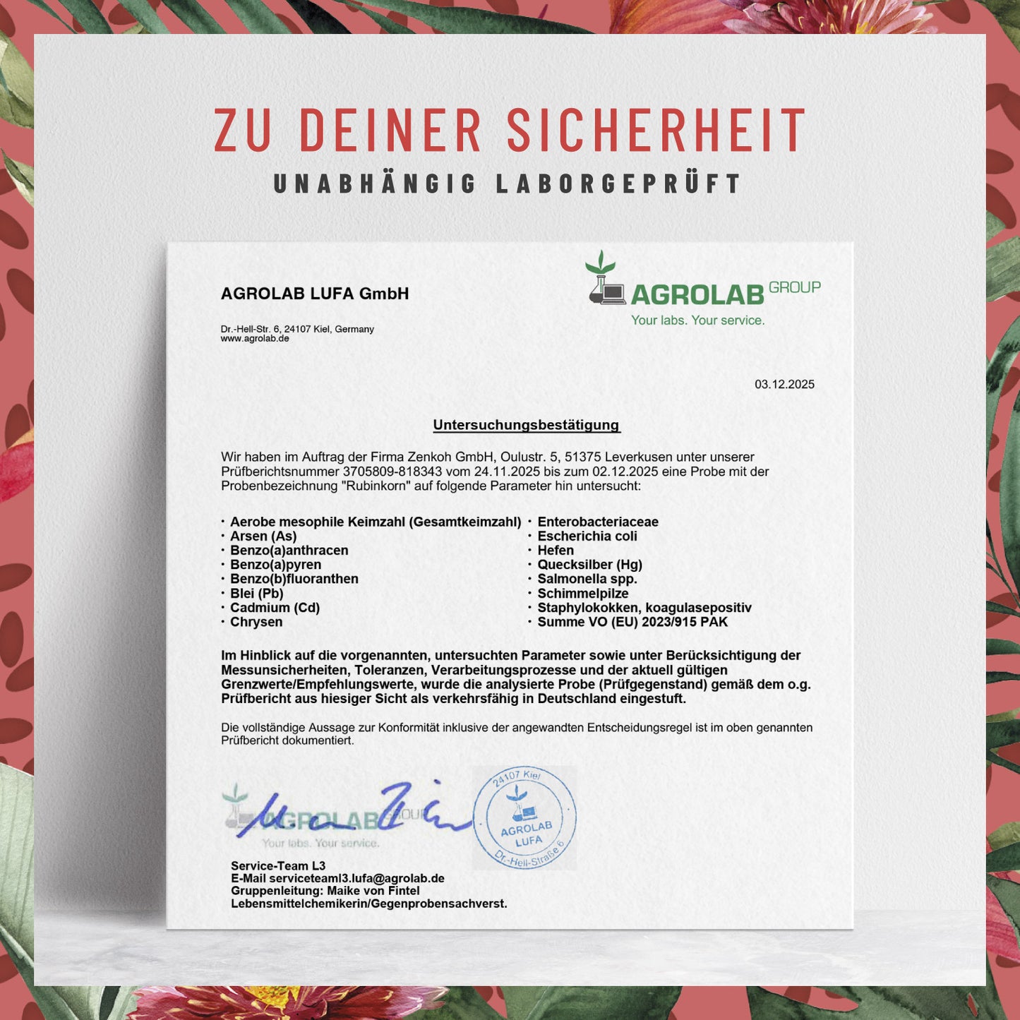 Rubinkorn Roter-Reis Laborzertifikat