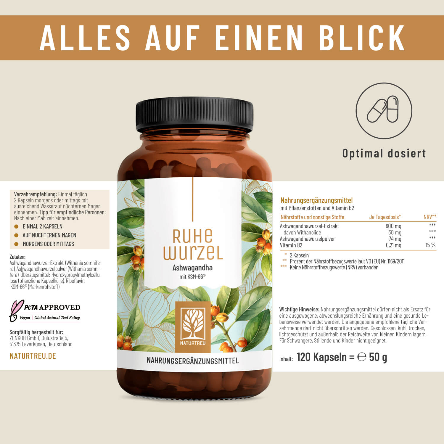 Ruhewurzel Ashwagandha mit KSM 66 Onlineshop Etikett 01