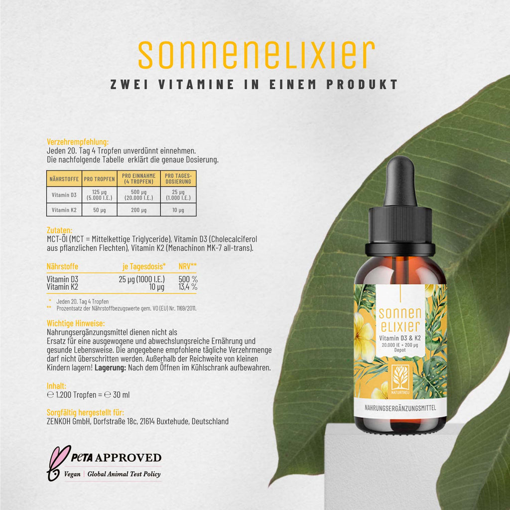 Sonnenelixier Vitamin D3 K2 Etikett