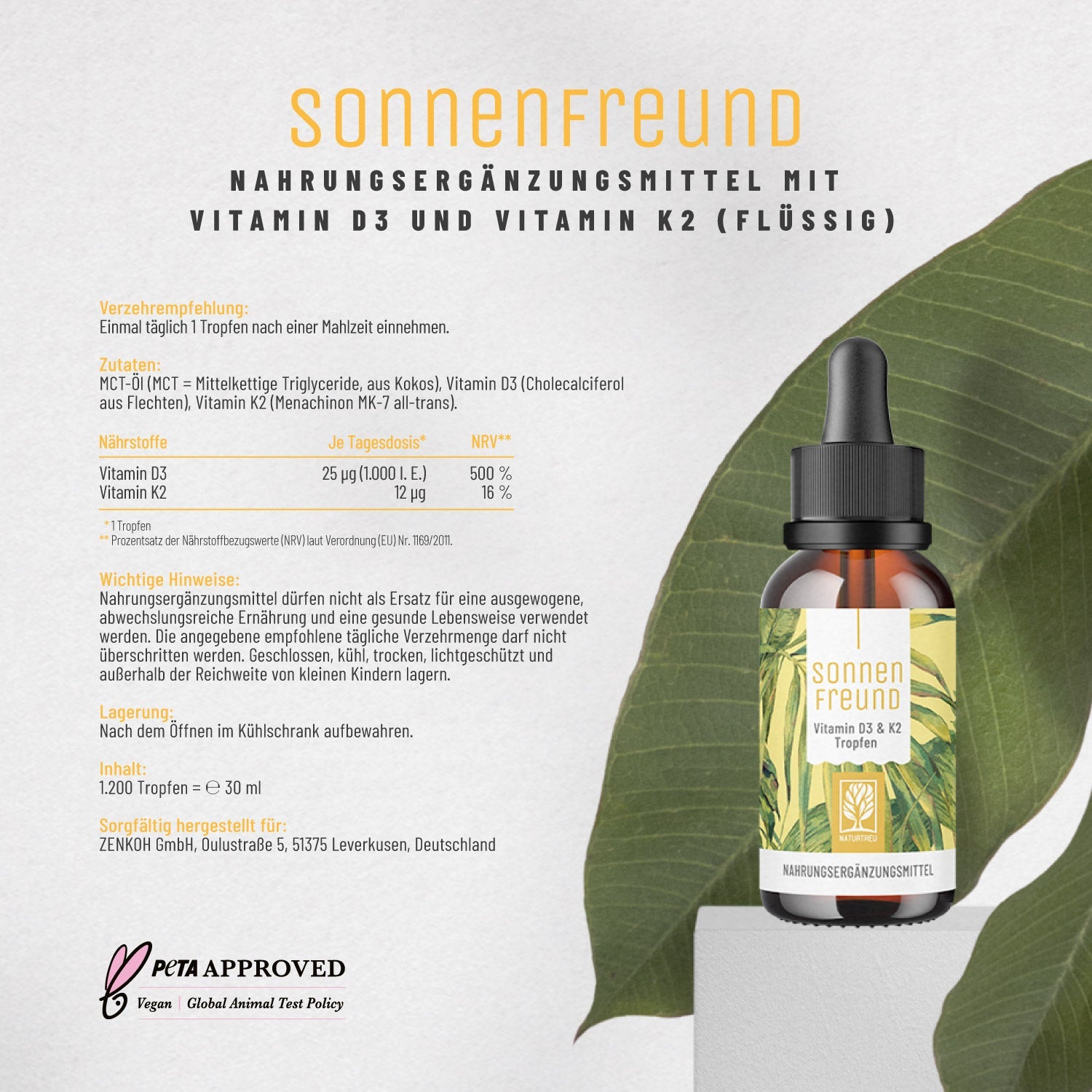 Sonnenfreund Vitamin D3-K2 Etikett