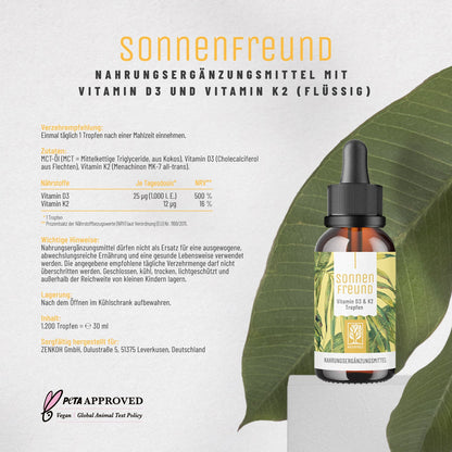 Sonnenfreund Vitamin D3-K2 Etikett