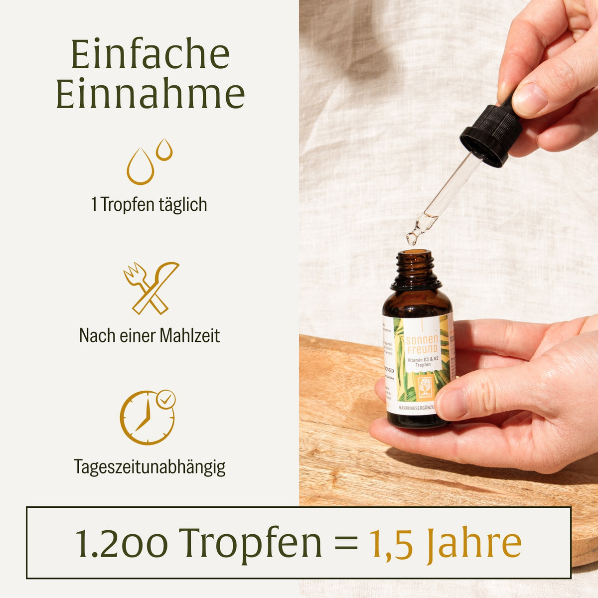 Sonnenfreund: Vitamin D3 & K2 Tropfen für Erwachsene (1.000 I.E.)