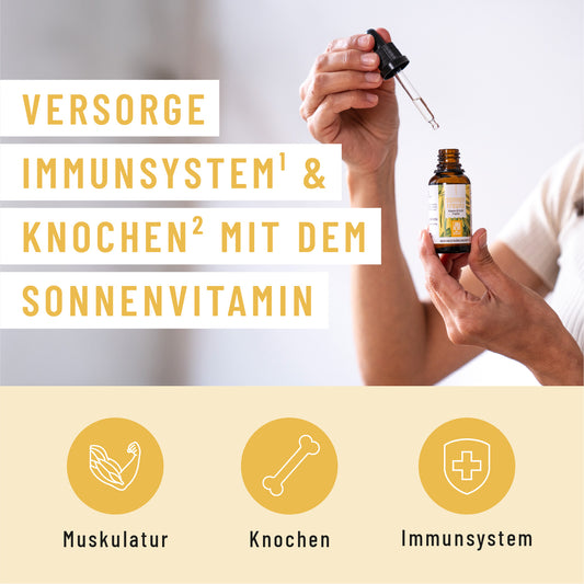 Grafik: Vitamin D leistet einen wichtigen Beitrag für Muskeln, Knochen und das Immunsystem.