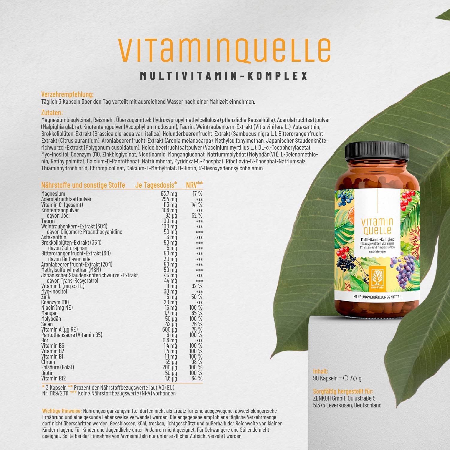 Vitaminquelle Multivitamin-Komplex Etikett 
