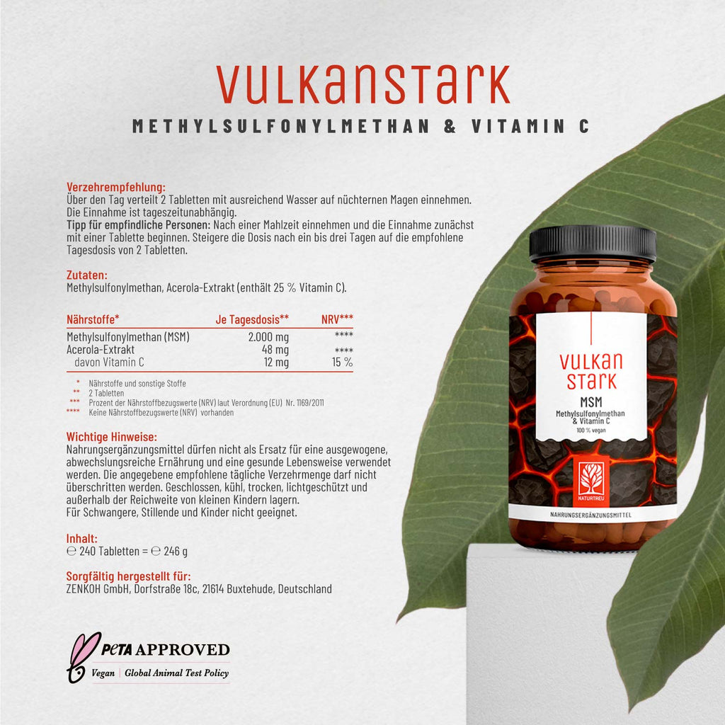 Vulkanstark MSM Vitamin C Etikett