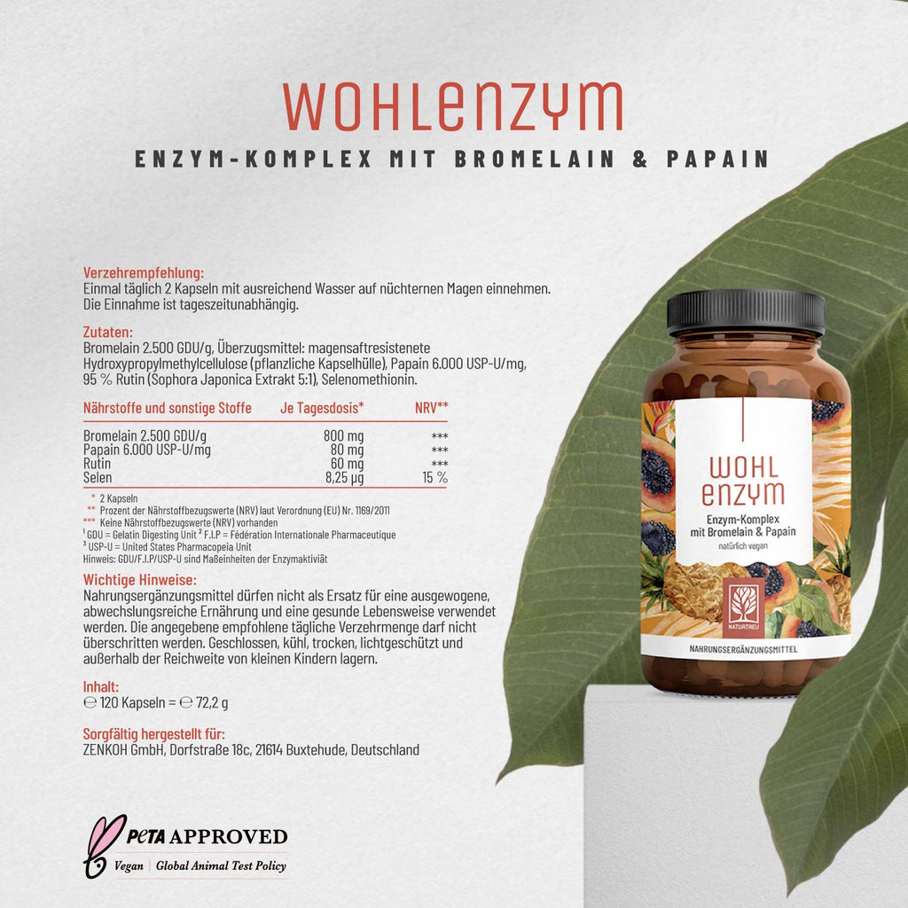 Wohlenzym Enzym Komplex mit Bromelain Papain Etikett